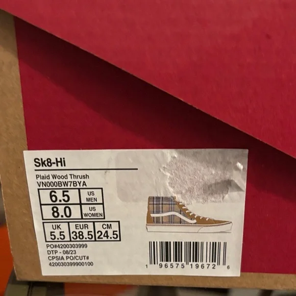 Vans Sk8-Hi Tops Plaid Wood Thrush Women’s Sizes - Picture 9 of 11